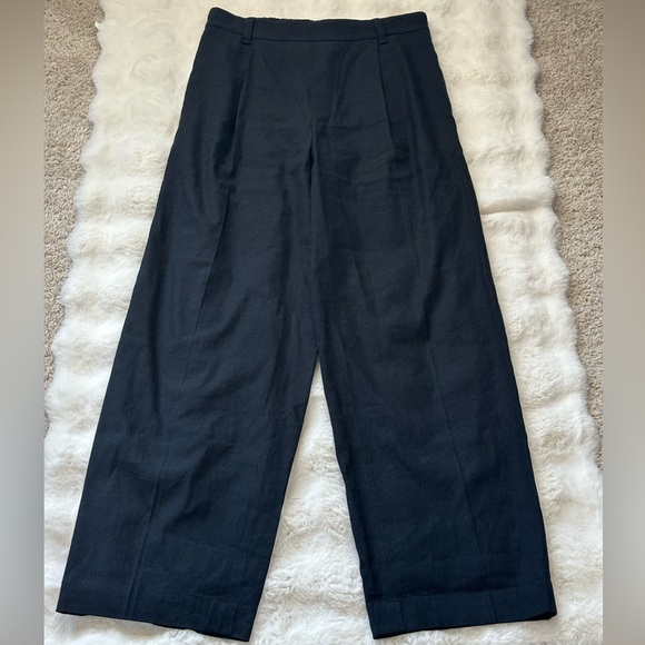 Vince Black Wide-Leg Linen-Blend Pants-M